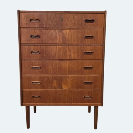 Danish mid-century teak tallboy with 6 drawers