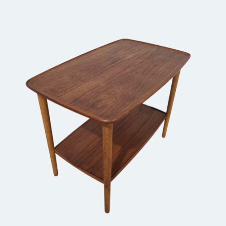 Danish teak side table with lower shelf. Beautifully restored
