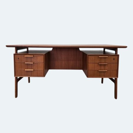 Mid‑century Omann Jun Model 75 teak writing desk with six sculpted drawers, Danish design, 1960s