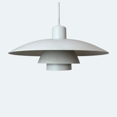 PH 4/3 pendant lamp by Poul Henningsen for Louis Poulsen featuring the iconic three-shade design in white metal.