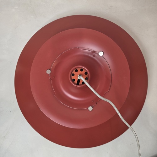 top shot of an original red PH 5 pendant lamp by Louis Poulsen, an iconic example of mid-century Danish lighting design