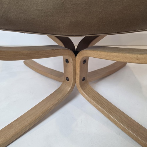 Detail of beech frame and suspended canvas construction on the Falcon chair by Sigurd Ressel.