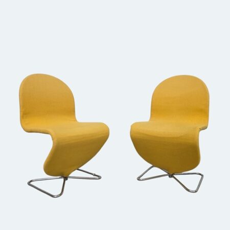 Pair of Verner Panton 1-2-3 chairs upholstered in premium yellow wool